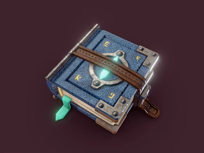 Vintage Blue Book With Leather Strap Metal Buckle And Glowing Green Decoration 3d model