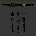 3D Rendering Of Two Human Characters In Armored Tech Suits With Scattered Gear