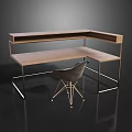 Modern L Shaped Desk With Wooden Top Metal Frame And Comfortable Chair