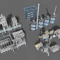 Industrial Equipment In Factory Plant With Processing Tanks And Machinery Structures