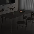 Modern Minimalist Dining Table With Chairs Wooden Tabletop And Metal Legs In Dining Space