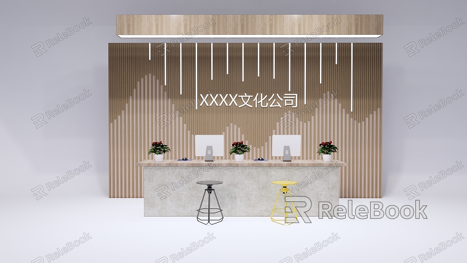 Company front desk background wall reception desk model