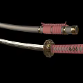 Japanese Samurai Sword Weapon With Curved Blade Gold Accents And Pink Wrapped Handle