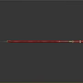 Red and Silver Scythe Weapon with Long Handle and Circular Red Accents