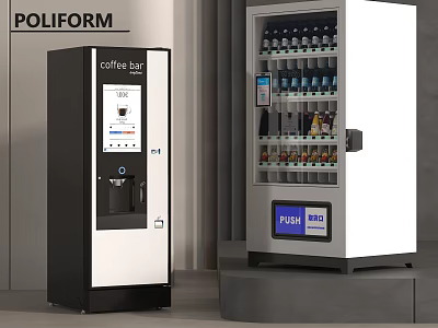 Public Facilities Featuring Coffee Bar Vending Machine And Beverage Dispenser With Bottled Drinks 3d model