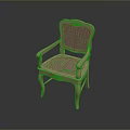 Elegant Wooden Stool With Rattan Seat Backrest And Carved Armrest Design