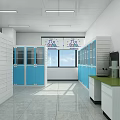 Modern Laboratory Interior With Blue Cabinets Green Countertops Windows And Chemical Symbols