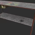 Vintage Industrial Workbench With Worn Surface Graffiti Design And Two Tier Metal Shelves