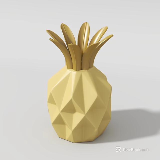 Yellow Pineapple Shaped Household Decorative Item With Geometric Design And Gold Leaf Top 3d model 