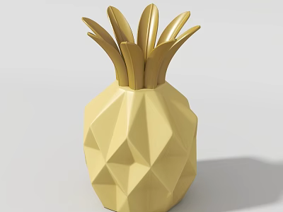 Yellow Pineapple Shaped Household Decorative Item With Geometric Design And Gold Leaf Top 3d model