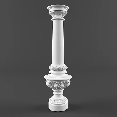 Classical White Roman Column with Ornate Carved Base and Intricate Capital Design 3d model