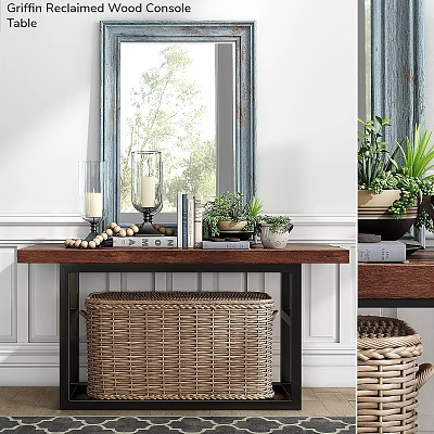 Wooden Dining Table Decorated With Candles Books And Small Plants Near Window With Woven Basket 3d model
