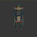 Green And Blue Mechanical Robot Character Wearing Hat With Red Joints Carrying Bag
