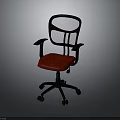 Modern Office Chair Featuring Black Frame Red Seat Cushion Mesh Backrest And Armrests With Wheels