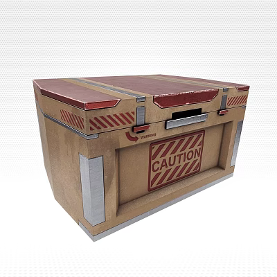 Brown Crate with Red Top Caution Sign Warning Stripes and Metal Fittings 3d model