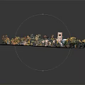 Cartoon Landscape Circular Layout with Central Castle Surrounded by Green Lawn and Colorful Autumn Trees