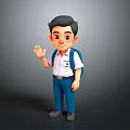 Cheerful Cartoon Boy Waving Hand With Schoolbag And Student Uniform