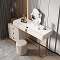 Elegant Modern Dressing Table With Marble Top Gold Frame Mirror Drawers And Stool 3d model