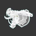 Mythical Dragon Head With Open Mouth Sharp Teeth Blue Eyes On Armored Shield Base
