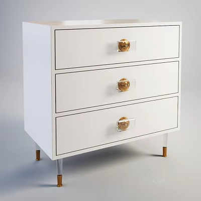 Modern White Dresser Design With Three Drawers Gold Knobs And Gold Legs 3d model