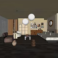 Middle Ancient Living Room Sofa Combination Coffee Table Carpet Leisure Sofa 3d model