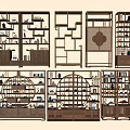 New Chinese-style Antique Shelf Bookshelf Tea Set Ornaments Books 3d model