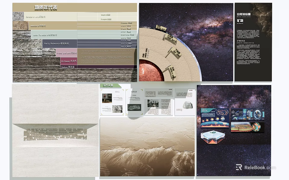Cultural Wall With Timeline Historical Events Data Charts And Architectural Models 3d model 