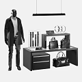 Elegant Men's Leather Bags Display With Showcase Counter And Accessories