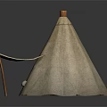Natural Canvas Tepee Tent With Wooden Poles And Side Awning Design