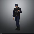 Security Personnel In Dark Blue Uniform With Cap And Bulletproof Vest Standing