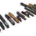 Vintage Steam Train Models With Gray Yellow Green Chimney Wheels And Body Structure