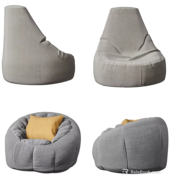Modern Gray Bean Bag Chair Design With Yellow Cushion For Living Room 3d model 