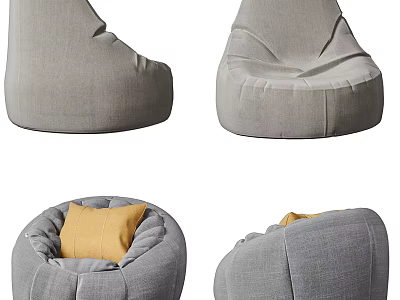 Modern Gray Bean Bag Chair Design With Yellow Cushion For Living Room 3d model