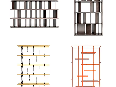 Modern Shelving Units With Diverse Designs Wooden Metal Frames And Colors 3d model