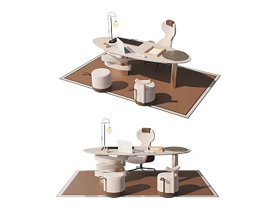 Modern Home Office Desk With Chair Lamp Small Stools And Rug 3d model