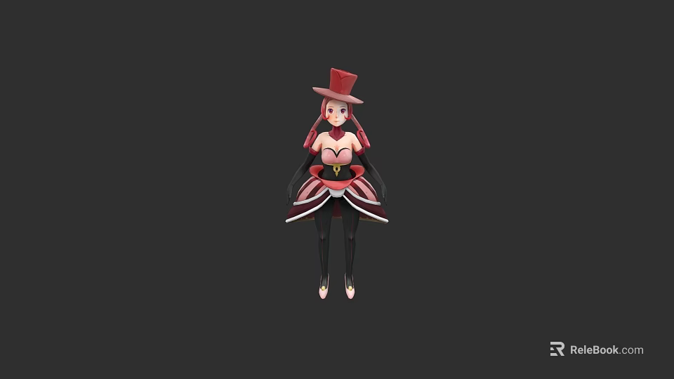 Stylish Game Movie Character Wearing Red Top Hat Pink Outfit Red Dress Black Stockings 3d model 