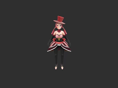 Stylish Game Movie Character Wearing Red Top Hat Pink Outfit Red Dress Black Stockings 3d model
