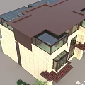 Modern Detached Villa Exterior With Brown Roof Glass Windows And Beige Walls