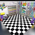 VANS Shoe Store Interior With Colorful Graffiti Display Shelves And Checkered Floor