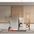 Modern Bamboo Blinds In Room Interior With Natural Plant Wooden Lamp And Woven Mat