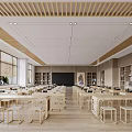 Minimalist Book Art Space With Wooden Shelves Tables And Chairs