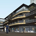 Vibrant Urban Commercial Street With Modern Glass Facade Building Shoppers And Pedestrians