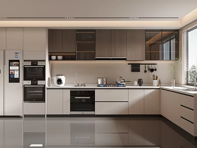 Modern Kitchen Interior With Light Gray Cabinets And Stainless Steel Appliances 3d model