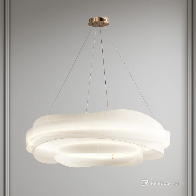 Modern White Chandelier With Soft Lighting And Minimalist Cloud Like Design 3d model 