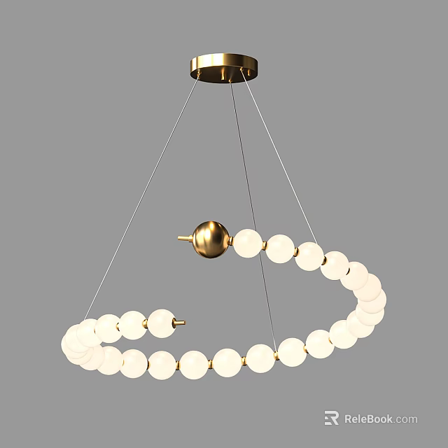 Modern Golden Chandelier With Circular Design And White Spherical Bulbs Hanging 3d model 