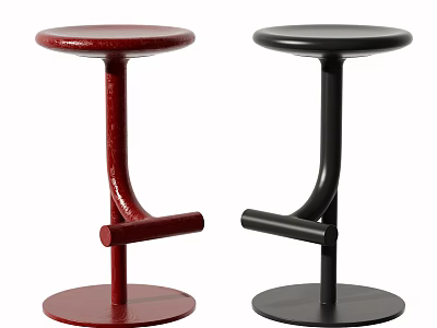 Modern Bar Stools with Red and Black Round Seats and Curved Metal Legs 3d model