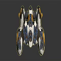Futuristic Cosmic Spaceship With Aerodynamic Gray White Design And Blue Yellow Accents For Space Exploration