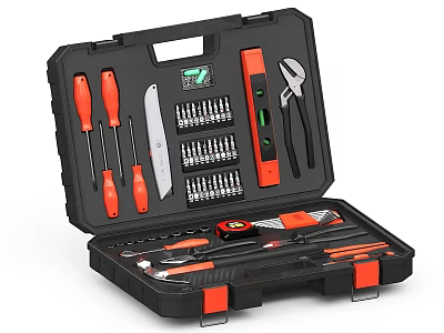 Comprehensive Hardware Tool Set With Screwdrivers Wrench Tape Measure And Drill Bits 3d model