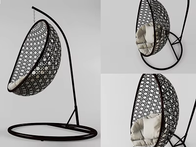 Modern Black Mesh Hanging Chair with Metal Frame and Comfortable Cushion 3d model
