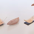 Maple Leaf Shaped Hollowed Landscape Sculptures With Wooden Structure And Black Base